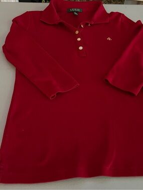 Ralph Lauren Red 3/4 Sleeve Polo with Gold Buttons